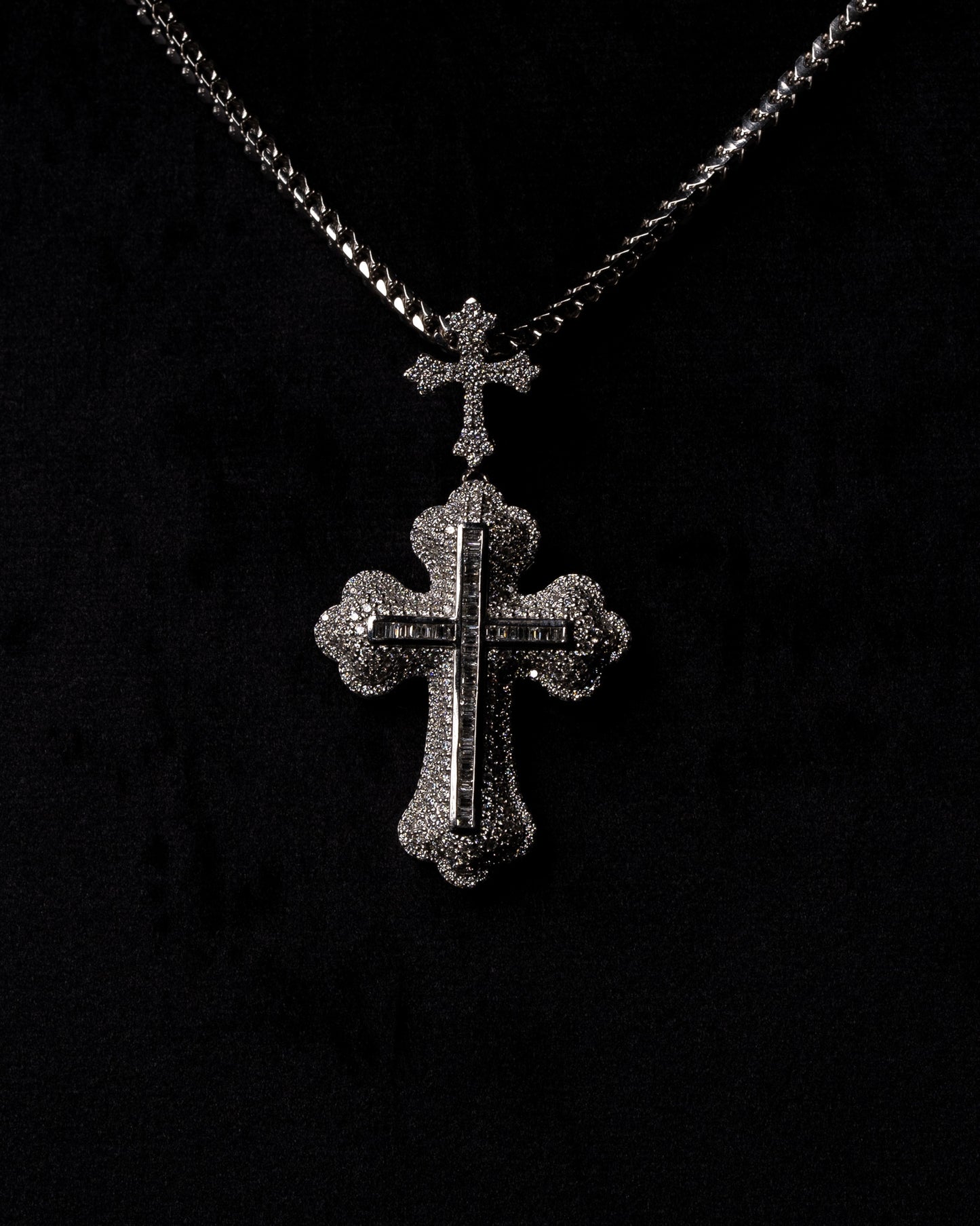 Diamond Double Cross Pendant 18k Solid White Gold 3.50ctw