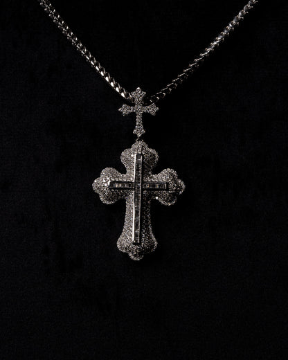 Diamond Double Cross Pendant 18k Solid White Gold 3.50ctw