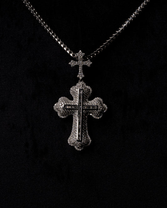 Diamond Double Cross Pendant 18k Solid White Gold 3.50ctw