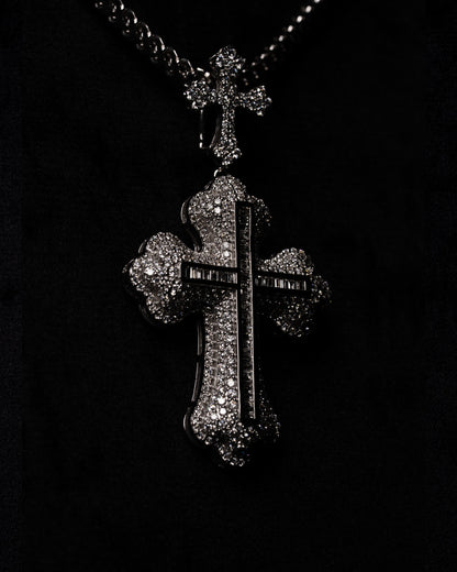 Diamond Double Cross Pendant 18k Solid White Gold 3.50ctw
