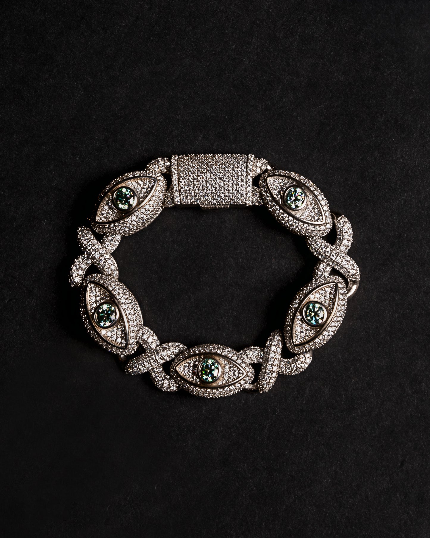 12mm 3D Evil-Eye Diamond Infinity Link Bracelet 10k Solid White Gold 15.95ctw