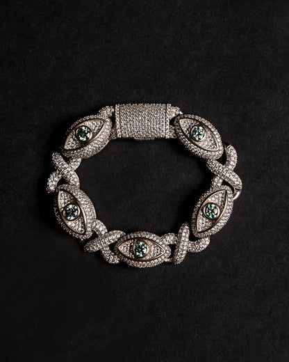 12mm 3D Evil-Eye Diamond Infinity Link Bracelet 10k Solid White Gold 15.95ctw