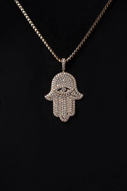 Diamond Fatima Hand Pendant 18k Solid Gold 2.20ctw