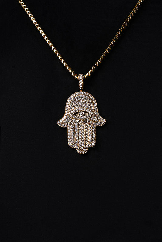 Diamond Fatima Hand Pendant 18k Solid Gold 2.20ctw