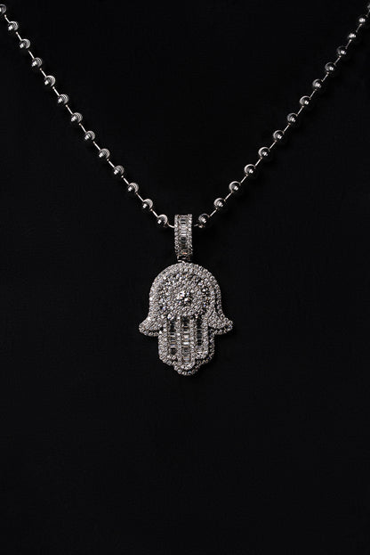 Diamond Baguette Fatima Hand Pendant 18k Solid White Gold 3.80ctw