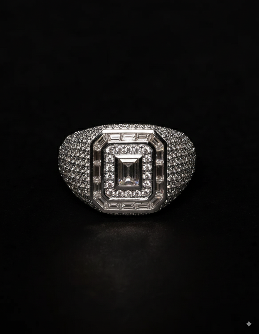 Double Halo Baguette Diamond Ring 18k Solid Gold 2.55ctw