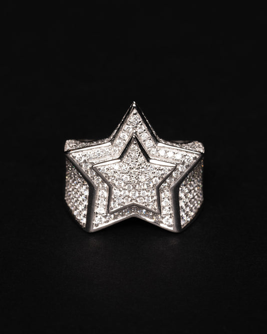 Diamond Star Ring 18k Solid White Gold 3.05ctw