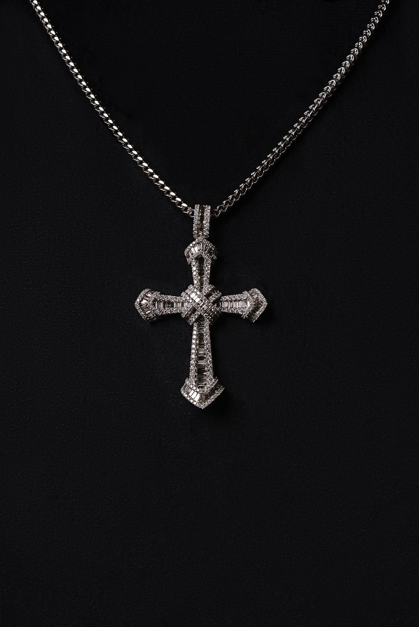 Diamond Baguette Cross Pendant 18k Solid White Gold 4.00ctw
