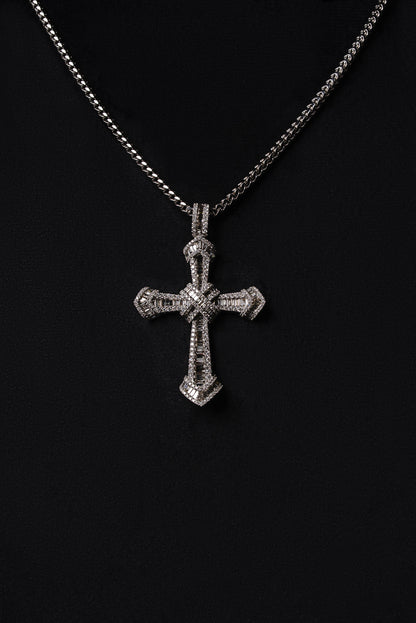 Diamond Baguette Cross Pendant 18k Solid White Gold 4.00ctw
